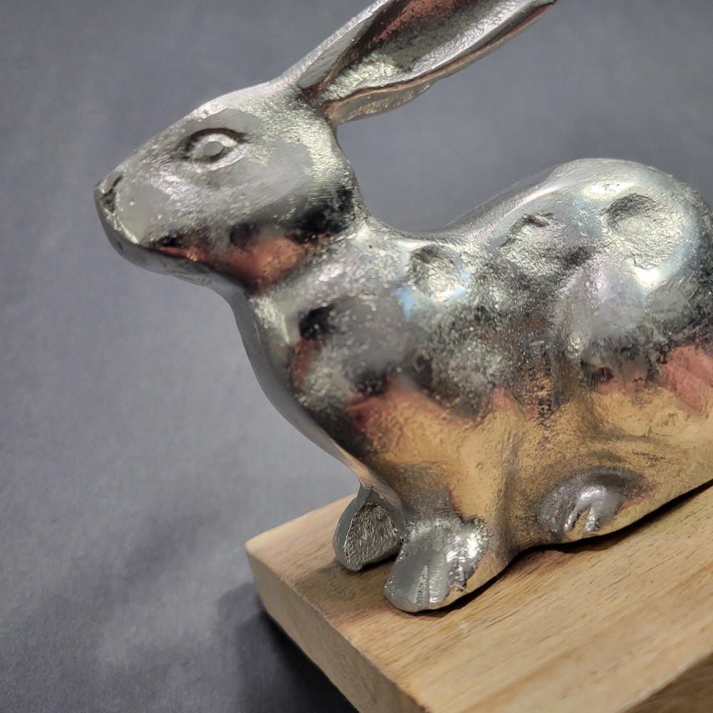 Silver Easter Bunny Rabbit Ears Back Sitting Rabbit, 4" - Picture 7 of 10